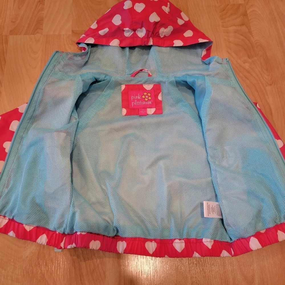 Toddler Hooded Rain Coat Spring Jacket Pink Heart Size 2T